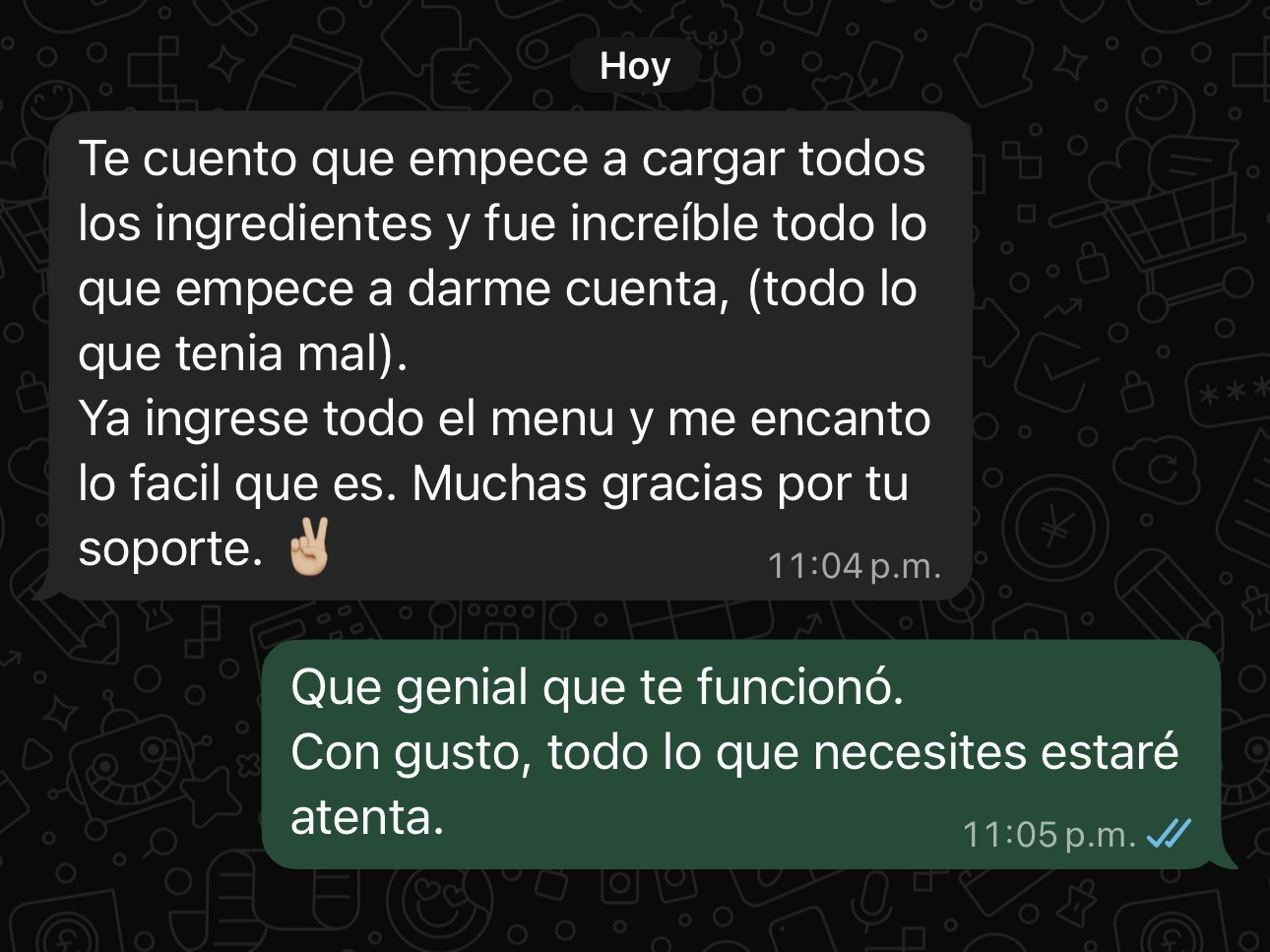 Testimonio WhatsApp - empece a cargar ingredientes y fue increible