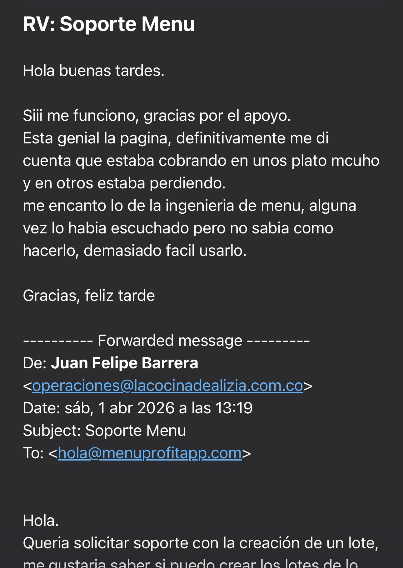 Testimonio email - me di cuenta que estaba cobrando mal